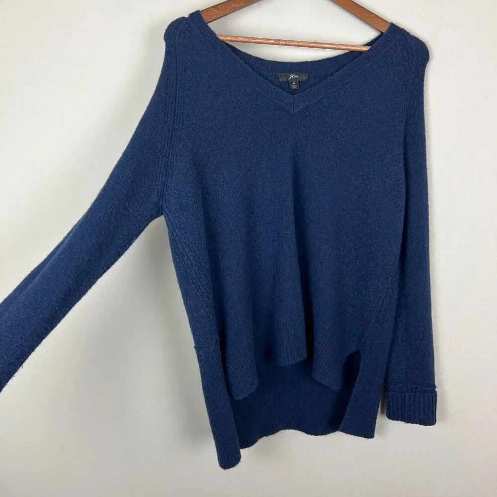 J.‎ Crew V-Neck Sweater In Yarn Womens Medium Navy Blue Merino Wool Alpaca Knit